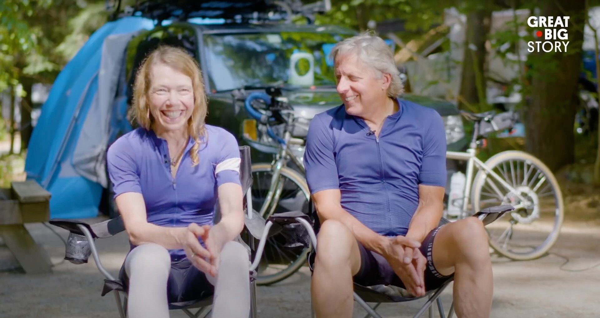 Ann and John Jurczynski laughing at camp, Loving in Tandem